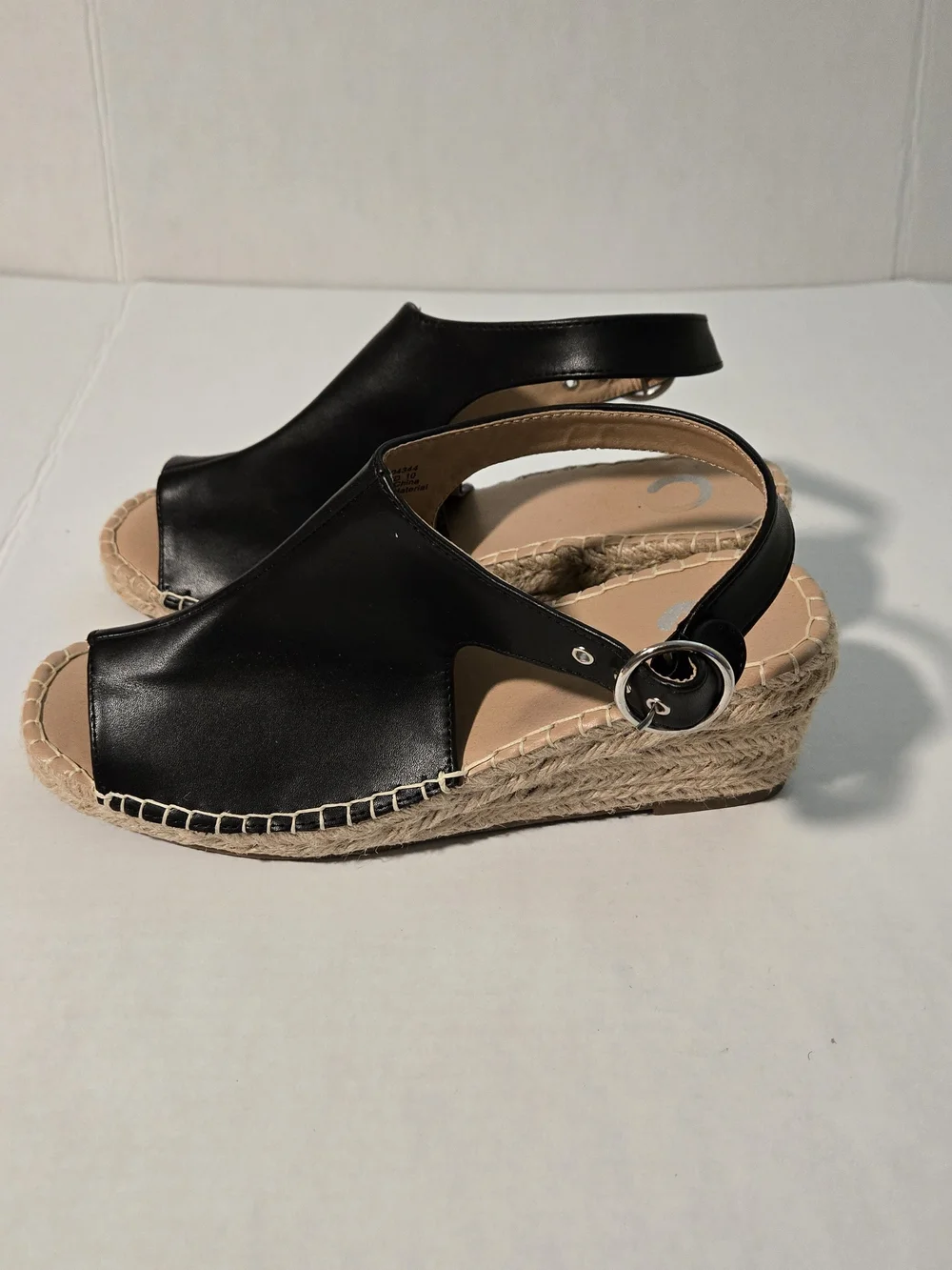Journee Collection Black T-Strap Espadrille Wedge Sandals